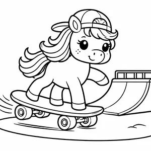 Поні на скейтборді на рампі