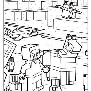 Lego-Minecraft-With-Llama-And-Rabbits-Coloring-Page-1583x2048